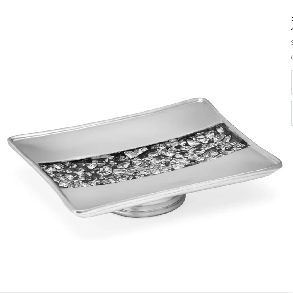 Silver Sinatra Bath Set Accessory 4 PC Mosaic Glass Popular Bath Sinatra